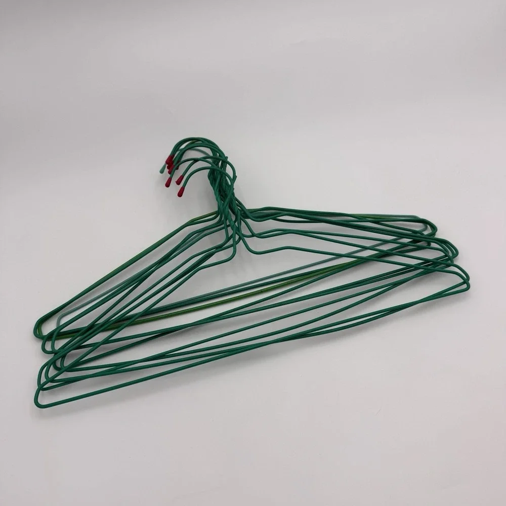 Vtg Drip Dry Hangers Metal PVC Coated Green Set 10 Standard MCM